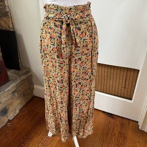 Billabong Boho Multicolor Floral Wide-Leg Flowy pull on Pants tie waist